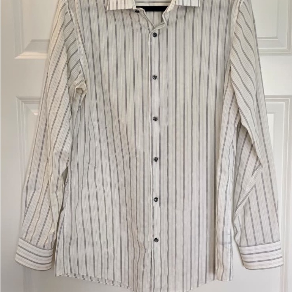 Marc Anthony Cream Shirt with Gray Vertical Stripes